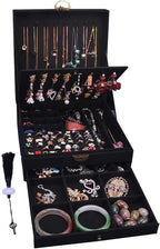 Women Jewelry Box Lockable 3 Layers Large Jewelry Organizer Storage Case for Earrings Necklaces Rings Bracelets,Green Display
