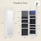 DUMOS 6 LEDs Mirror Jewelry Cabinet, Wall or Door Mounted Jewelry Organizer, 47.2-Inch Tall Lockable Large Capacity Cosmetic 