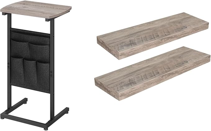 HOOBRO Floating Shelves for Wall and C Shaped End Table, 23.6" Hanging Shelf, 28.3" Small Side Table for Couch, Sofa Table wi
