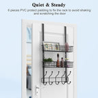 Coat Rack, Over The Door Hanger with Mesh Basket, Detachable Storage Shelf for Towels, Hats, Handbags, Coats (Black-2 Baskets