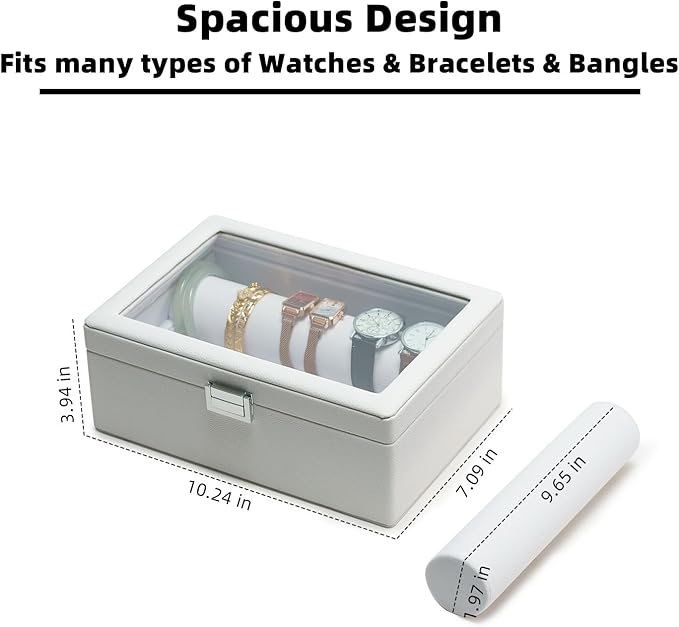 Bracelets Organizer Rods Bangles Display Holder, Clear See through Lid Leather Velvet Jewelry Storage Box Case for Women, 2 R