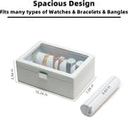 Bracelets Organizer Rods Bangles Display Holder, Clear See through Lid Leather Velvet Jewelry Storage Box Case for Women, 2 R