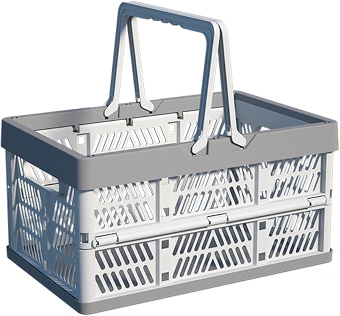 Collapsible Plastic Storage Crate - 20L Folding Organizer Basket Portable Stacking Storage Crate Bin with Handle, for Camping