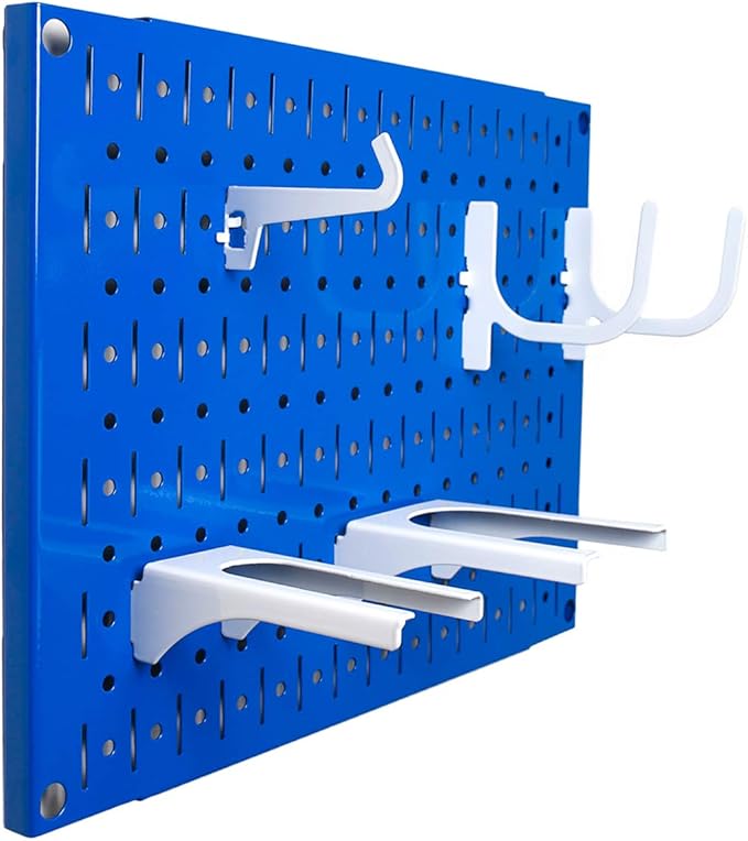 Wall Control Pegboard Wall Organizer Tiles Modular Blue Metal Pegboard Tiling Set - Four 12-Inch Tall x 16-Inch Wide Peg Boar
