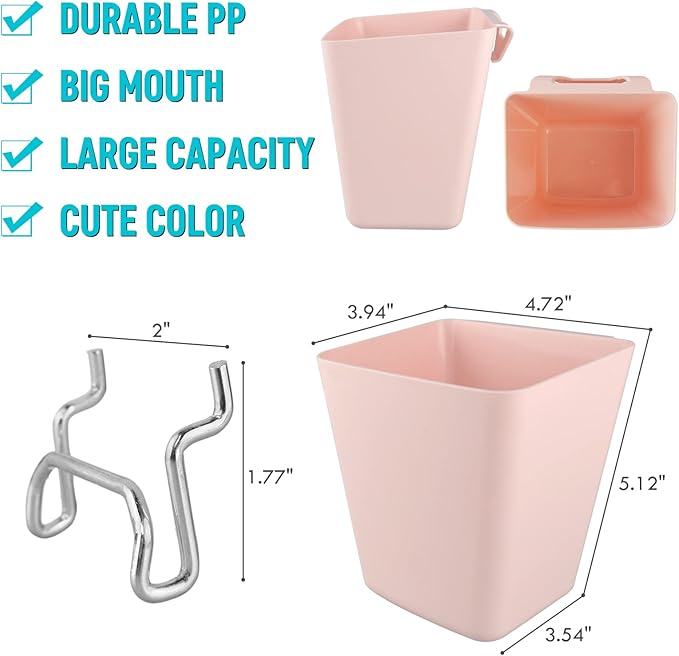 G.CORE Large Pegboard Cups Peg Board Storage Bin 6 Pack with Hooks, Square Box Shape Pegboard Cup Holder Accessories for Gara
