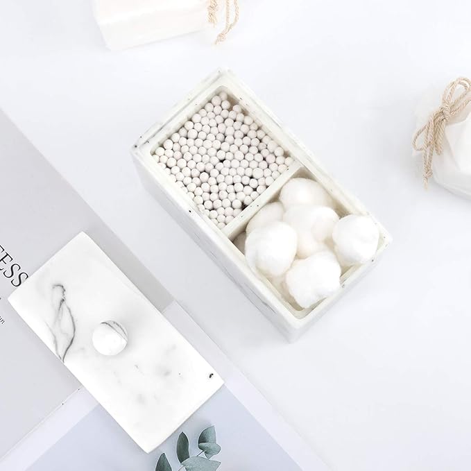 Luxspire Cotton Swab Holder, Qtip Holder Dispenser with Lid, 2 Compartments Cotton Ball Organizer, Bathroom Container for Cot