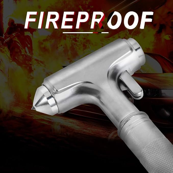 Car Safety Hammer, Fireproof Metal Emergency Escape Hammer with Hard Alloy Head Window Breaker and Seat Belt Cutter, Aluminiu