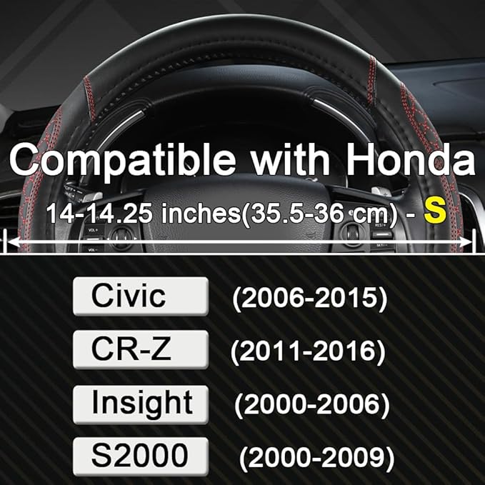 West Llama Customized Auto Car Steering Wheel Cover for Honda Civic, CR-Z, Insight, S2000, 14" - 14.25" (Diamond Quilted-Blac