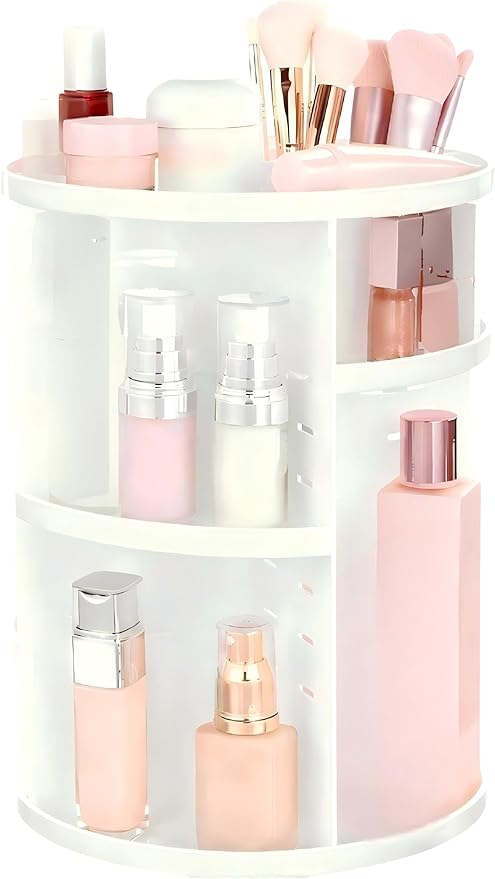 HBlife 360 Rotating Makeup Organizer Adjustable Carousel Large Capacity Revolving Perfume Organizer Skincare Organizers Cosme