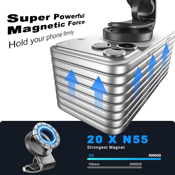 Magnetic Phone Holder for Car,Strong Non-Slip Car Phone Mount, Hands-Free Navigation for Car,Phone Holder for Car/Desk, Compatible with iPhone/Samsung and All Smartphones