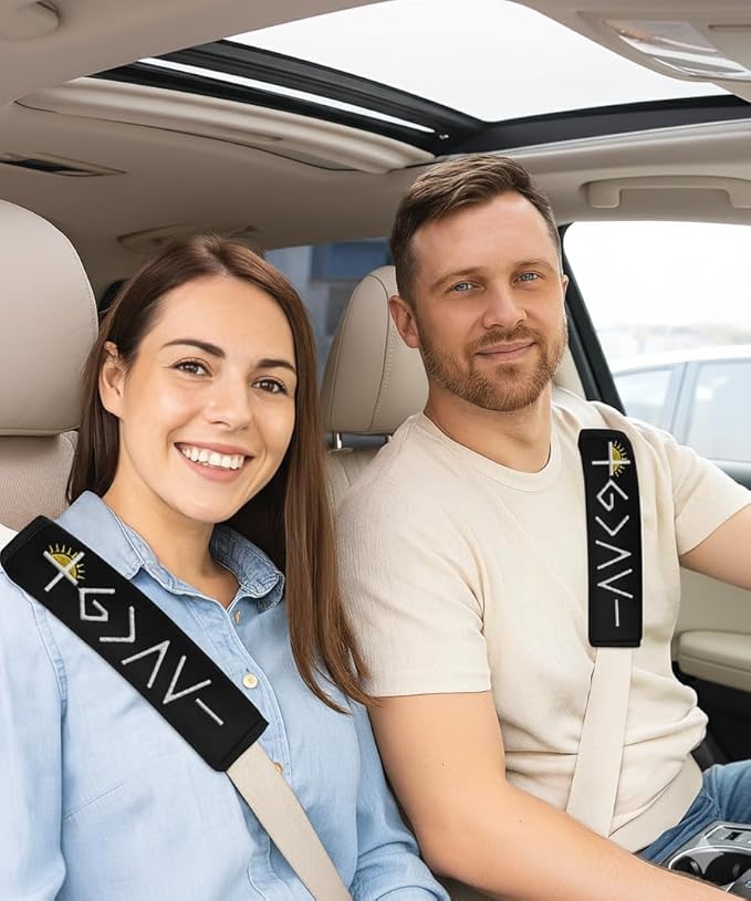 2 Pack Car Seat Belt Cover Pads with 3 PCS God is Greater Than the Highs and Lows Rearview Mirror Stickers, Christian Car Accessories Set for Women and Men