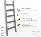 FUIN 5ft (58") Wood Blanket Ladder Living Room Decorative Wall Leaning Farmhouse Quilt Display Holder Rustic Wooden Towel Rac