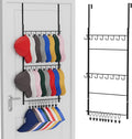 Consumest Over Door Hat Organizer - 3 Tier Wall Mounted Hat Rack with 16 Hooks and 10 Movable Clips, Hanging Baseball Cap Sto