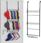 Consumest Over Door Hat Organizer - 3 Tier Wall Mounted Hat Rack with 16 Hooks and 10 Movable Clips, Hanging Baseball Cap Sto