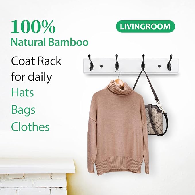 Badiano Wooden Coat Rack, Wall-Mounted Organizer for Closet, Entryway, Hallway, Foyer, Bedroom, Heavy Duty Double Hooks for H