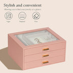 Jewelry Box Organizer with 3 Drawers,Glass Lid Jewelry Boxes for Women,Jewelry Storage for Rings,Necklaces,Earrings,Bracelets