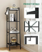 Hzuaneri Ladder Shelf, Bookshelf Bookcase, Freestanding Corner Storage Shelve with 2 Hooks for Home Office, Living Room, Kitc