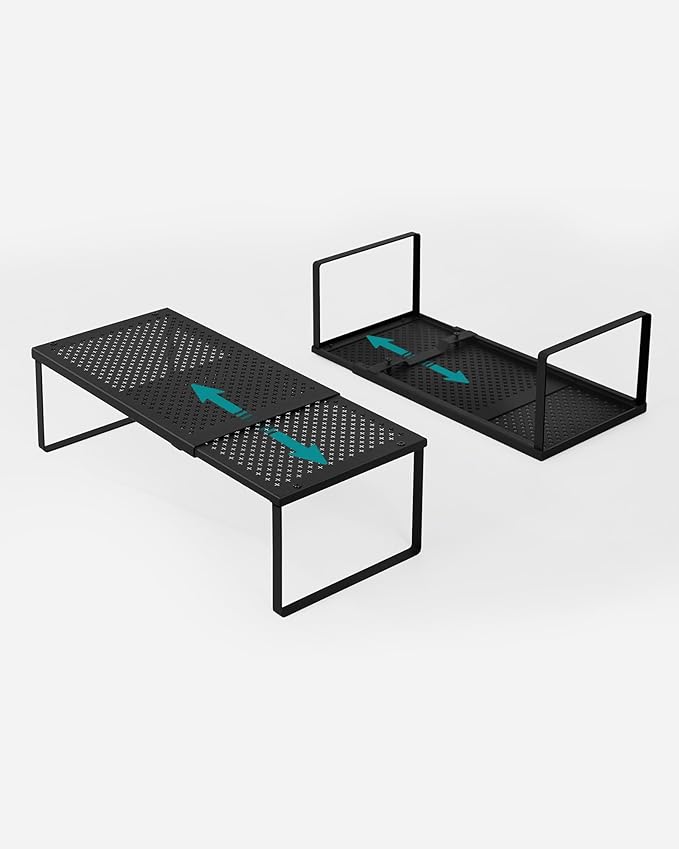 SONGMICS Spice Racks, Set of 2 Expandable Kitchen Countertop Shelves, Small Cupboard Organizers, Metal, Space-Saving Tabletop