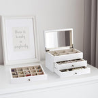 Meangood Jewelry Box Organizer for Women, 3 Layer Large Jewelry Storage Case, Rustic Wooden Jewelry Box with Mirror & Ring Tr