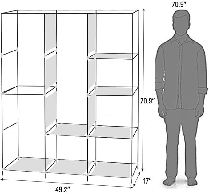 Karlhome 4-Tiers 8 Compartment Canvas Wardrobe, Portable Wardrobe Fabric Wardrobe with Shelves and Cover for Hanging Clothes,