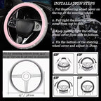 Steering Wheel Cover Women Pink Bling Diamond Steering Wheel Cover, Leather Cute Steering Wheel Covers with Crystal Rhinestones, Breathable, Anti-Slip Universal Fit 14.5-15 Inch Bling Car Accessories