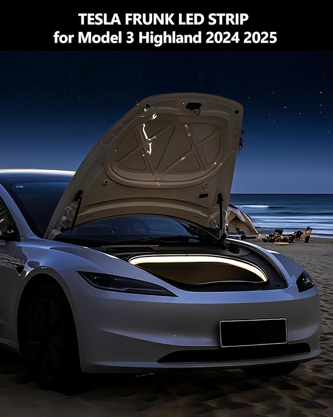 2025 Tesla Frunk LED Strip Model 3 Highland 2024 2025 Flexible Silicone Waterproof Interior Lighting Bar Tesla Front Trunk Accessories Ambient Lights