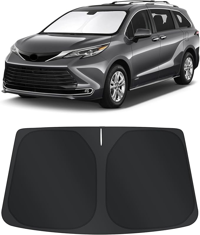 TINGLU Sun Shade for Toyota Sienna Mini Van 2021-2024 2025 2026 Accessories Windshield Sun Shade Window Shade UV Rays Protection Sun Visor Cover with Steering Wheel Sunshade Storage Bag