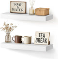 Floating Wall Shelf 16x6.8x1.7 Inch – Solid Wood Shelf in White Finish – Wall Mounted Rustic Display Organizer for Bathroom, 