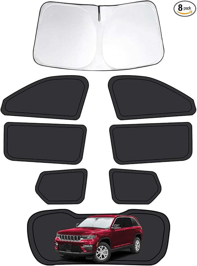 8pcs Car Window Shades for Jeep Grand Cherokee 2022-2025(NOT for Grand Cherokee L&Cherokee), Full Car Window Covers for Privacy, Rear Windshield Side Windows Sunshades to Block UV and Protect Privacy