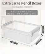 Sooez 6 Pack Extra Large Pencil Box, Plastic Pencil Case Crayon Box Bulk, Clear Marker Organizer Plastic Containers with Lid,