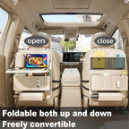 GMQ Backseat Car Organizer with Tray 1 Pack,Car Backseat Organizer with Foldable Table for Kids,Multifunctional Seat Back Organizer with Storage Pockets Car Storage Organizer (Beige)