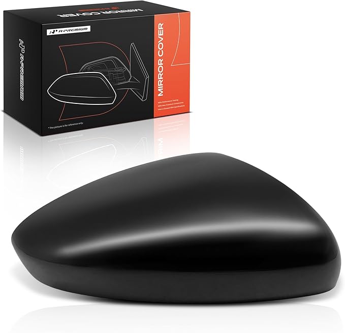 A-Premium Passenger Side Rearview Mirror Cover Cap - Compatible with Honda Accord 2018 2019 2020 2021 2022 - Smooth Black, Without Turn Signal Hole