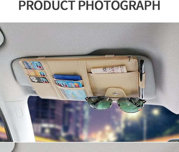 Car Sun Visor Organizer Auto Car Visor Pocket and Interior Accessories Car Storage Organizer with Multi-Pocket Net Zippers (Style 1-Beige)