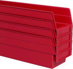 Akro-Mils 30120 Plastic Shelf Bins, Heavy Duty Storage Bins for Garage, Closet, and Drawer Organization, 12" x 4" x 4", Red, 
