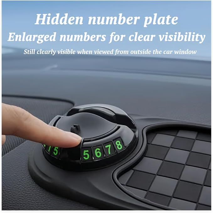 Multifunctional Car Anti-Slip Mat, 360° Rotatable Phone Holder Dashboard Pad with Temporary Parking Number, Rotatable Car Ant