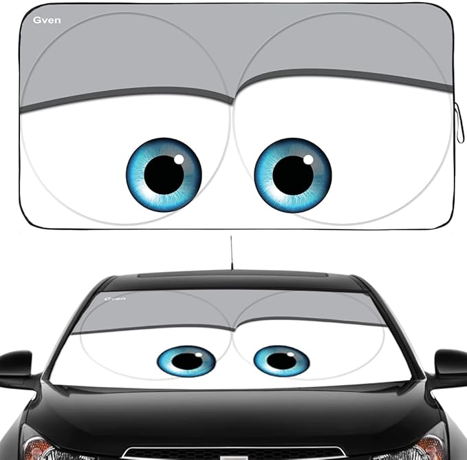 GVEN Windshield Sun Shades Car Sun Shade Protector Blocks UV Rays for Full-Size Sedan & SUV, Mid-Size SUV, Sports Cars, Wagon and Mid-Size Pickup Truck Car Accessories (Eyes-Grey, L)