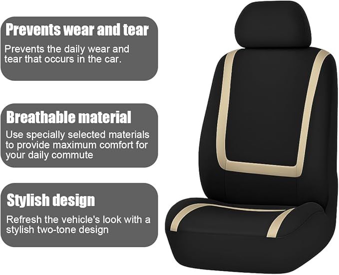 BELOMI Car Seat Covers Only, Breathable Premium Cloth Auto Seat Cover, Universal Front and Rear Seat Covers, Automotive Inter