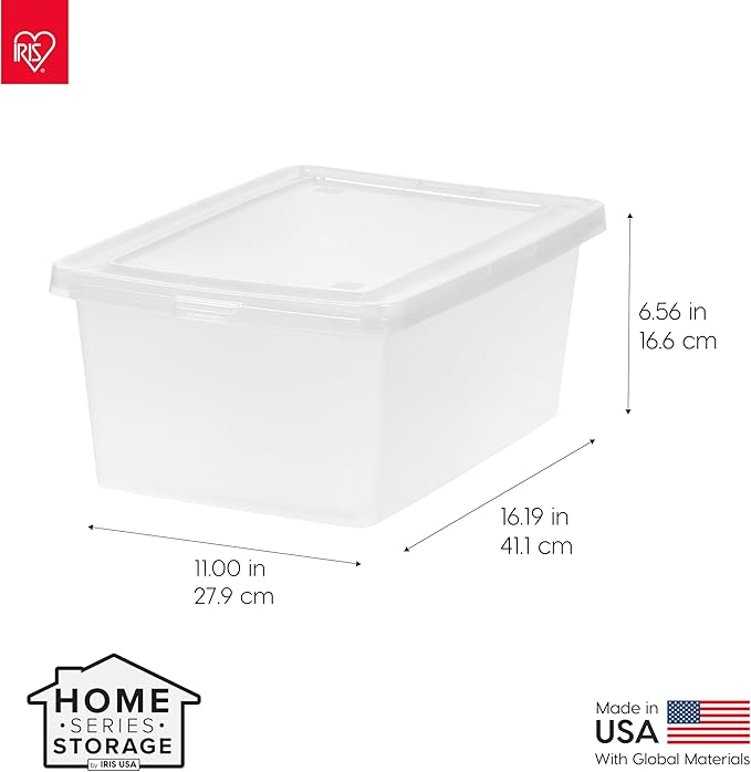IRIS USA 4-Pack Storage Bins with Lids, 15 Quart, Shoe Boxes Clear Stackable Containers Organize Shoes Closet Shelves, Classr