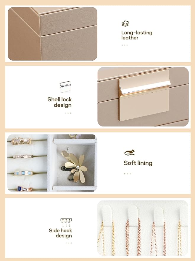 BOOVO Jewelry Boxes for Women, 5 Layer Jewelry Organizer with Necklace Hanger and Drawers, Large Jewelry Box for Earrings, Ne