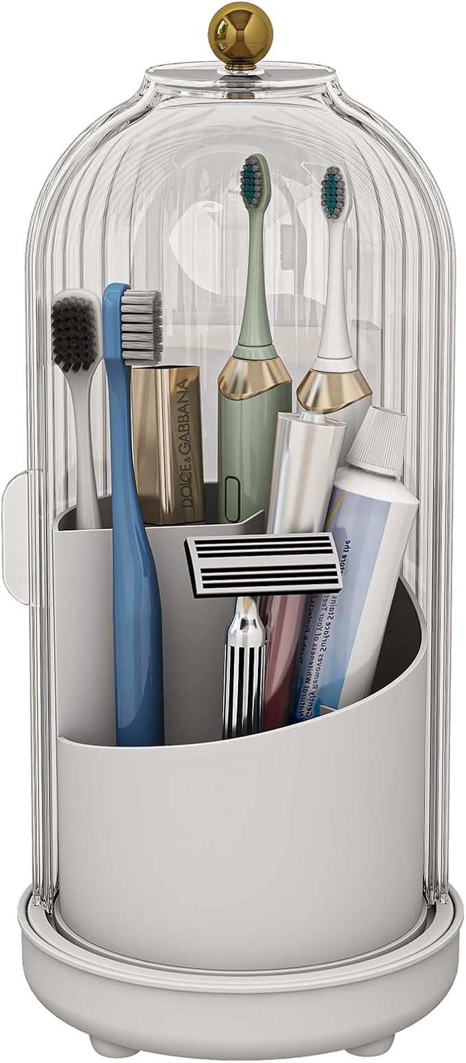 Toothbrush Holders with Cover, Drainage Rotating Electric Toothbrush Organizer, 3 Slots Tooth Brush Holder for Bathroom Count