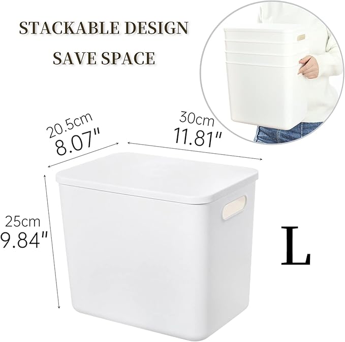 Yishyfier Plastic Storage Baskets Bins Boxes With Lids,Organizing Container White Storage Organizer Bins For Shelves Drawers 
