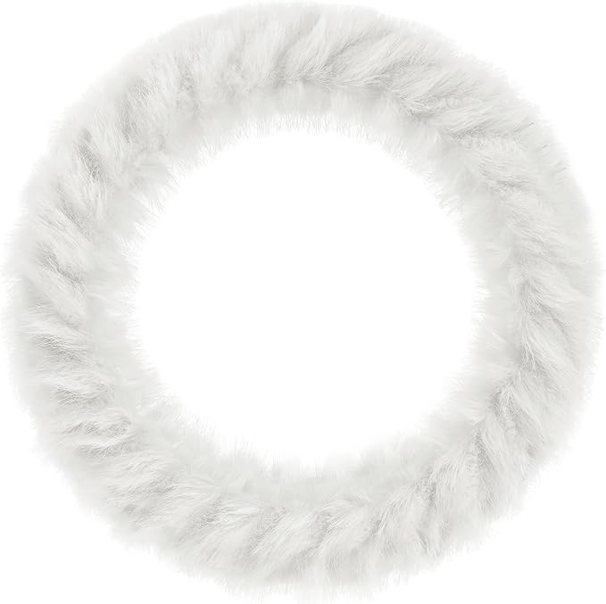 Fuzzy Winter Steering Wheel Covers for Women, Warm Cute Fluffy Car Wheel Cover for F150, Trucks, Jeep, Van, Soft Furry Auto Plush Large Car Handle Cover for Cold Weather, 15.2-16in, White