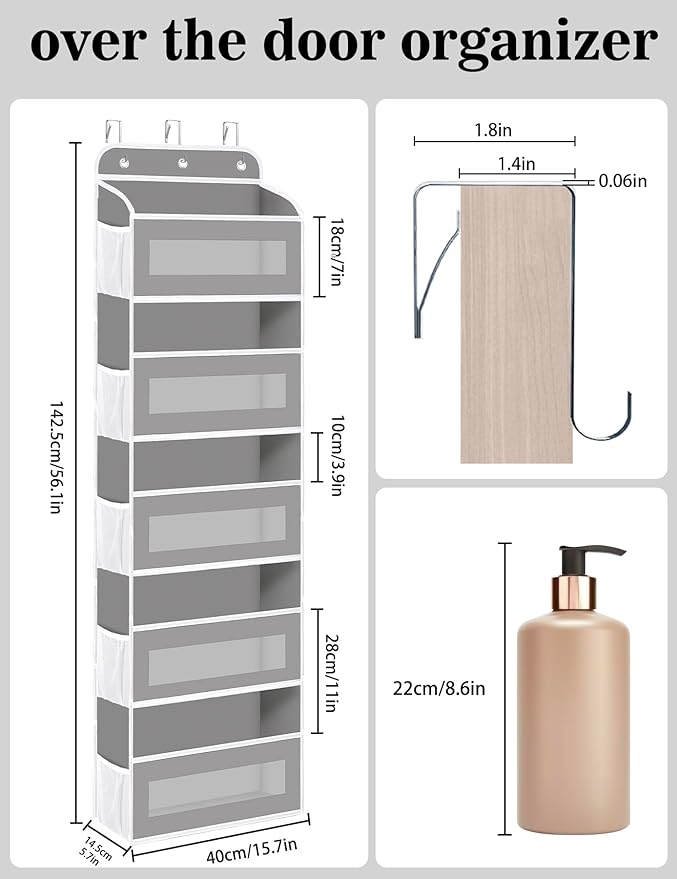 KYEVIS Over The Door Organizer, 5 Shelves Closet Door Hanging Organizer with 10 Mesh Pockets, Nursery Closet Organizer, Baby 