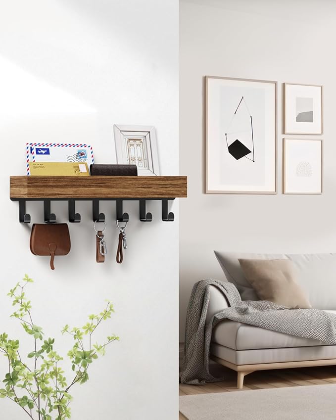 Key Holder Wall Mount Adhesive Magnetic - Hanging Key Hooks with Mail Organizer Tray for Wallet House - Keys Hanger Rack with