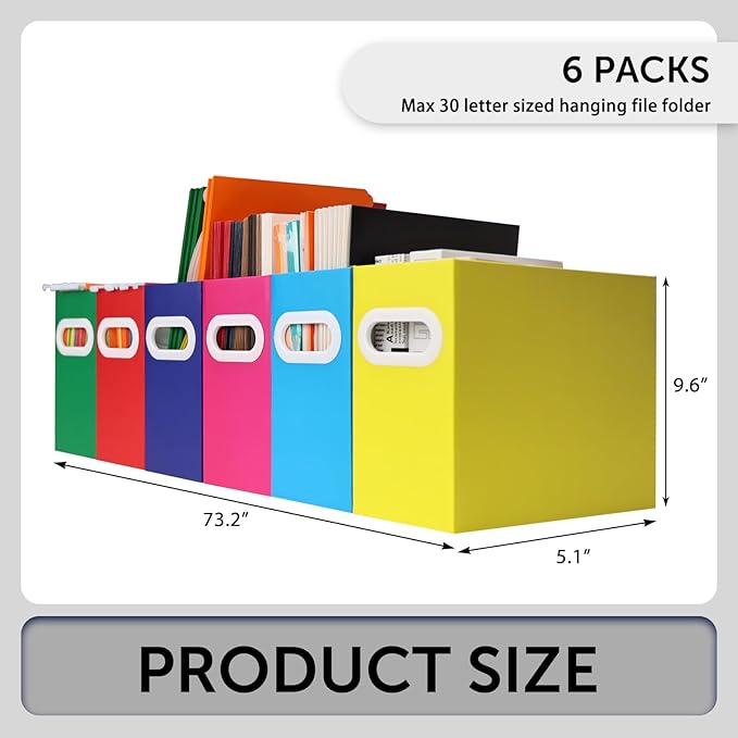Collapsible File Organizer Box with Handle – Cardboard Hanging File Folder Storage Crate for Desk, Office, School, or Home – 