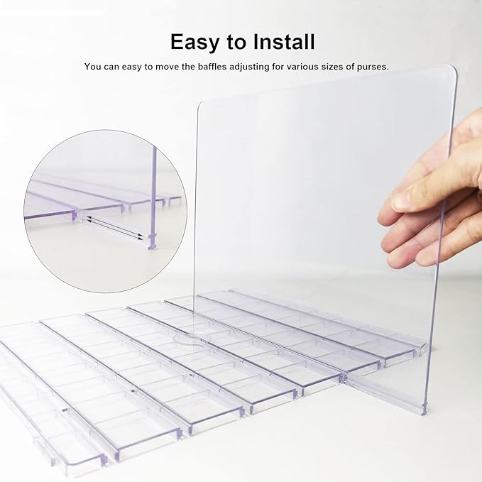 Purse Organizer for Closet, Adjustable Clear Shelf Dividers for Closet Organization Plastic Purse Storage Organizer Bag Organ