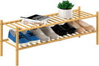 ROMGUAR CRAFT 2-Tier Bamboo Long Shoe Rack, Free Standing Wood Shoe Shelf Storage Organizer for Closet Entryway Stackable 35"