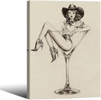 Vintage Western Framed Wall Art Coquette Cowgirl Martini Posters Prints 8x10 in Retro Bar Cart Cocktail Artwork Aesthetic for