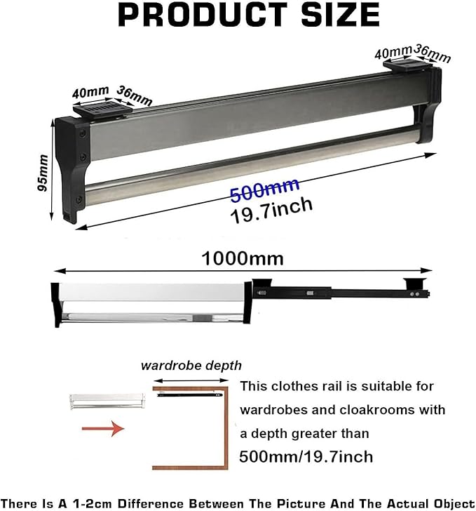 Adjustable Pull Out Clothes Rail, 30-80cm Steel Trouser Hanger Rack, Space-Saving Closet Organizer, 25kg Load Capacity, Exten