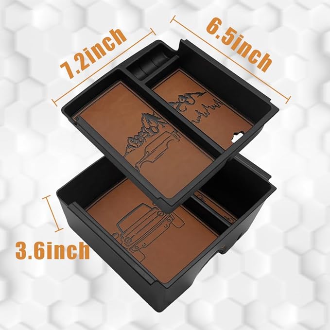 TripleAliners Center Console Organizer Compatible with 2021-2024 Ford Bronco(no for Sport) Accessories Bronco 2/4-Door Center Console Storage Box ABS Material with Leather Trim(V2_Brown)Won't Fit 2025